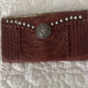 Brown Leather Wallet with Silver Accents
